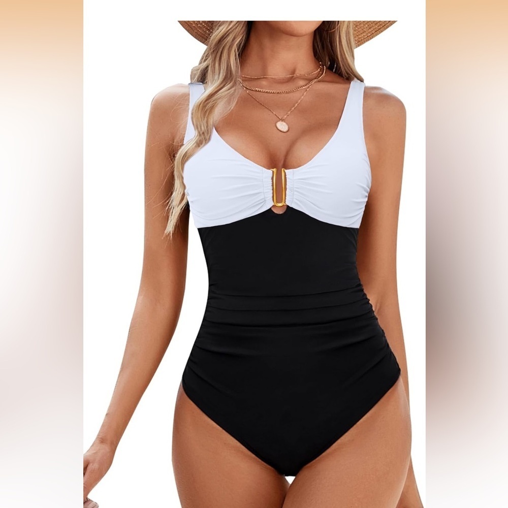 Women's One-Piece Swimsuit Ruched Tummy control Modest Bathing suit XL/0215